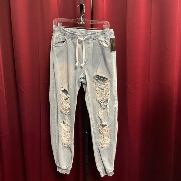 Forever 21 Elastic Band Light Washed Distressed Jeans - Picture 1 of 2